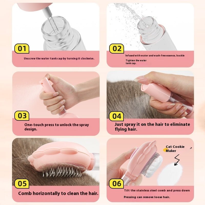 2 In 1 Selbstreinigender Hundebürste Kamm mit Spray Haustiere Pflege Haarentferner Kämme Bürste Schwimmendes Haar Haustier Pflegebürste Haustierprodukte - Zampycare.com